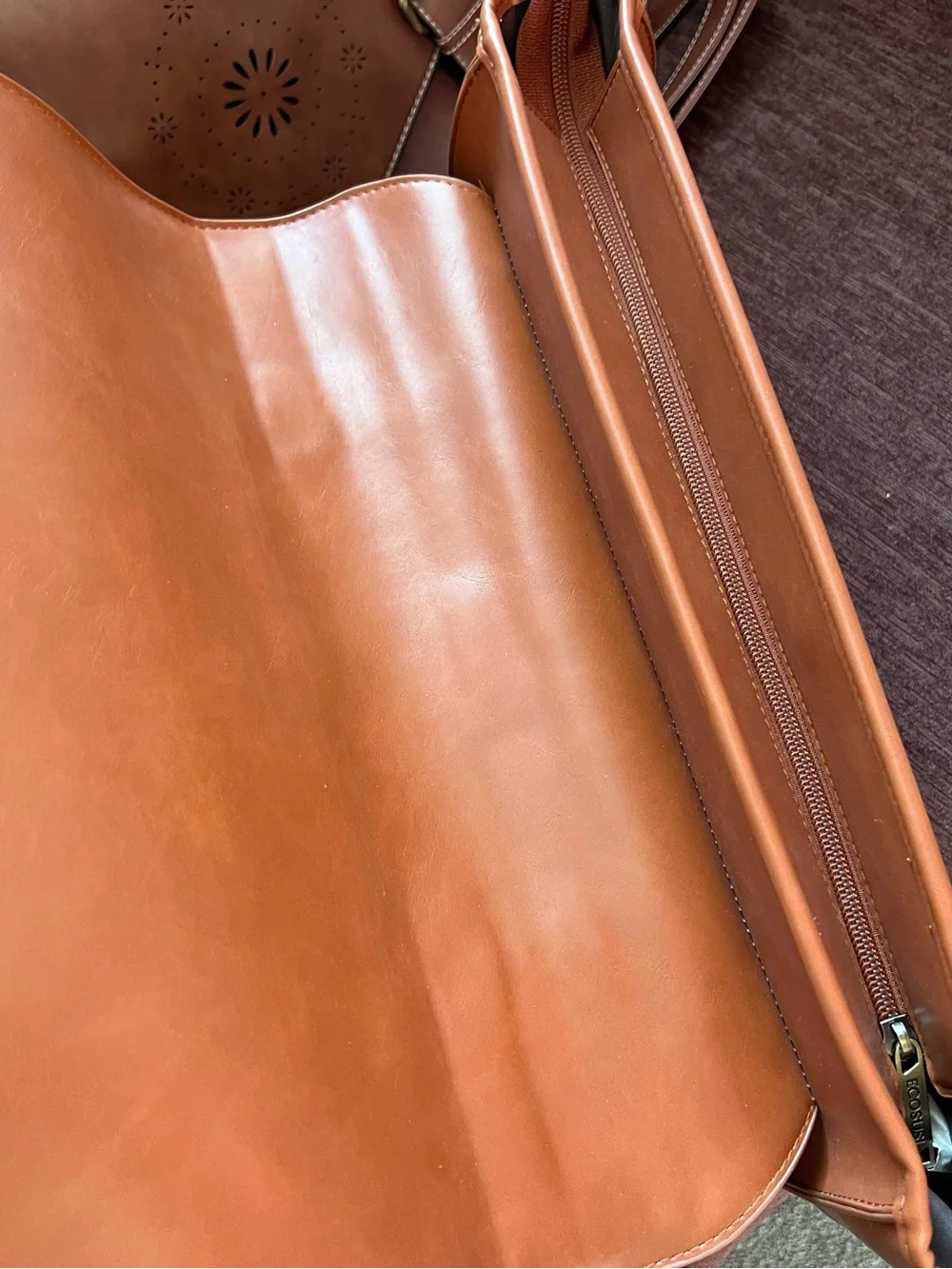 Tan vegan Leather Bow-Accent Briefcase